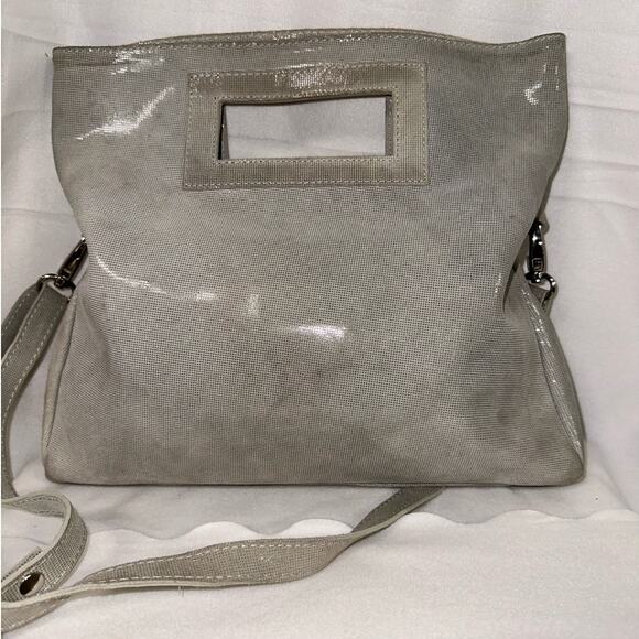 Valentina Gray Leather Large Crossbody Handbag Minimalist Casual Statement Basic - Picture 3 of 10